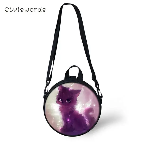 ELVISWORDS Women Round Shape Crossbody Bags Dreamastic Cats Prints Cute Girls Small Purses Kawaii Pattern Women Shoulder Bags - Цвет: CDWX1149I