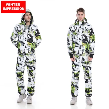 

Men Ski Suit Waterproof Windproof Ski Jacket+Pants Warm Clothes Set Solid Men Snowboard Jacket trousers