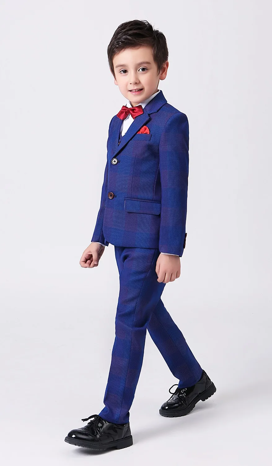 5 шт. для мальчиков синий плед костюмы Slim Fit подносителя колец костюм деловой