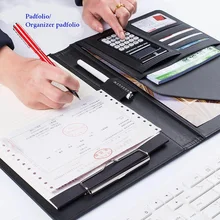 Business Notebook Multifunction with Money/Bill Cases PU Leather Padfolio with A4 Clipboard Memo Pad Office Organizer Folios