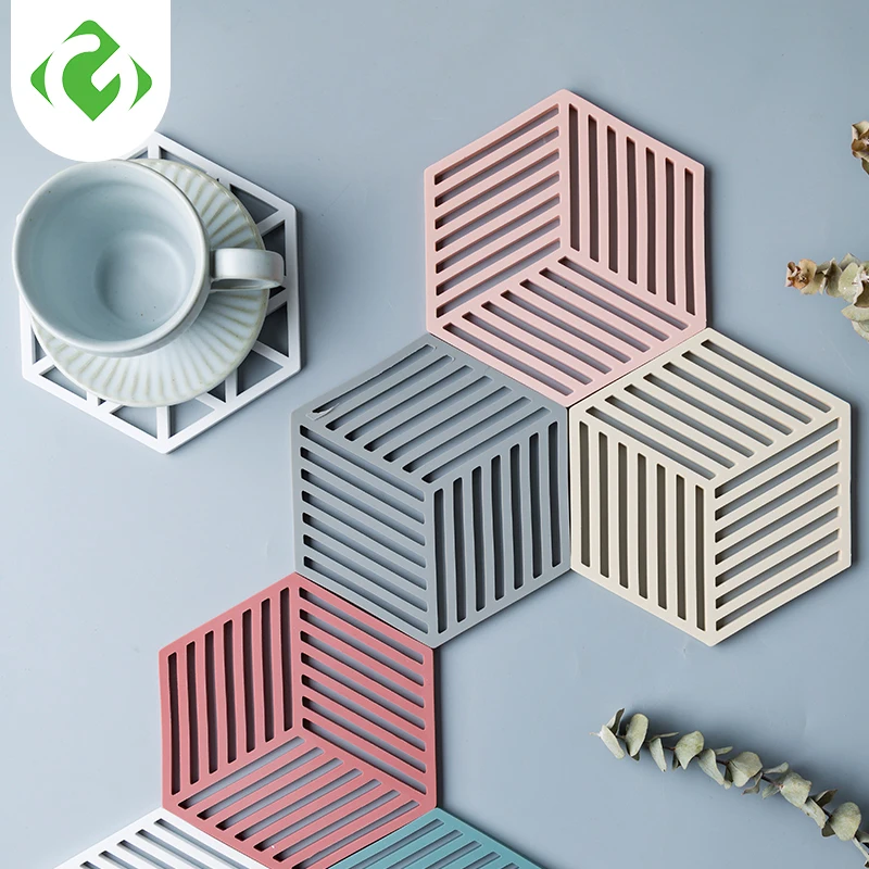 

5Pcs Hexagon Silicone Cup Mats Dining Table Placemat Coaster Heat-insulated Bowl Table Decoration Eco-friendly Insulated Pads