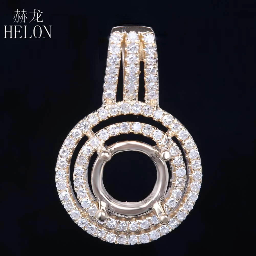 

HELON Solid 14K Yellow Gold 6-7mm Round Cut Semi Mount Natural Diamonds Pendant Setting For Women's Party Fine Jewelry Pendant