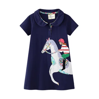 

New style horse applique shortsleeve boutique baby girl dress hot sell