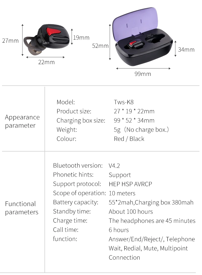 RIKYA K8 наушники Bluetooth mini Bluetooth гарнитуры наушники игровая гарнитура с зарядки отделение в ухо Monitor