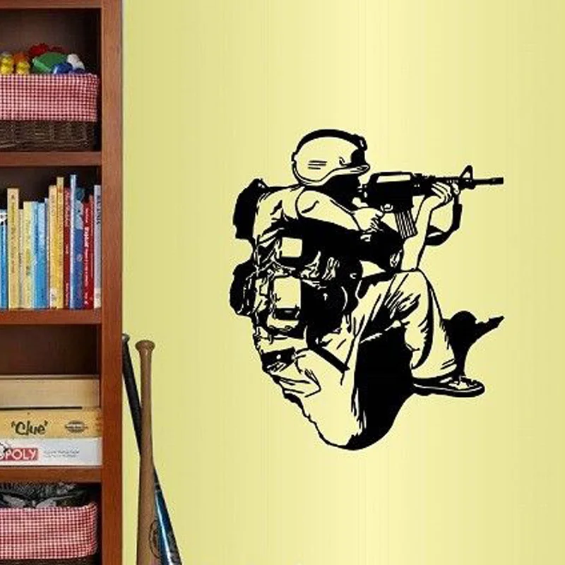 Shooting Soldier Boy Military Man Army Removable Wall Stickers for