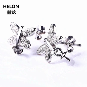 

925 Sterling Silver 7-12MM Pearl or Round Bead Semi Mount Women Drop Earrings Fine Jewelry White Gold Color Butterfly