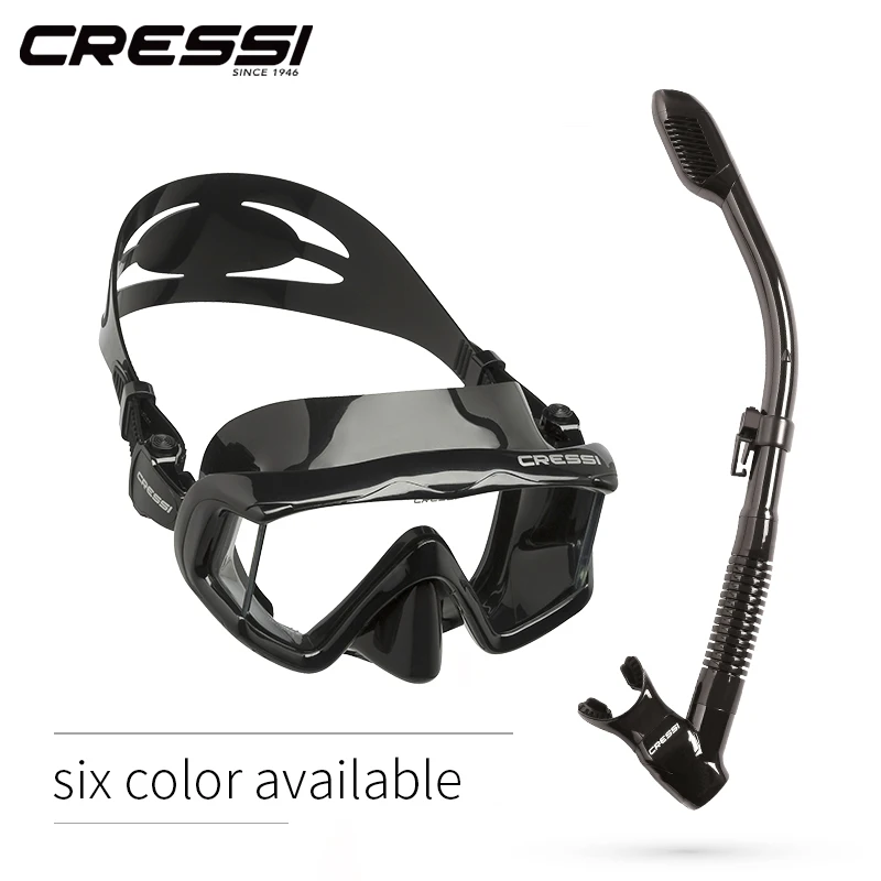 Cressi PANO3 + DRY Snorkel conjunto falda de silicona de tres lente panorámica máscara de buceo Snorkel seco para adultos