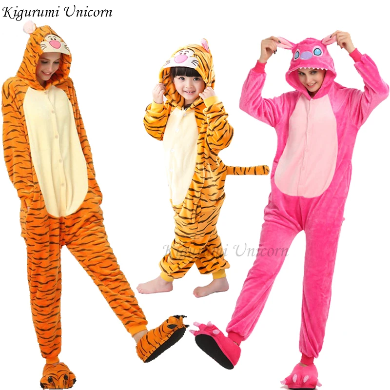 

kigurumi Unicorn suits for children Pajamas For Girls Boys Adults Animal Tiger Sleepwear Winter Stitch Girls Onesie Pyjamas