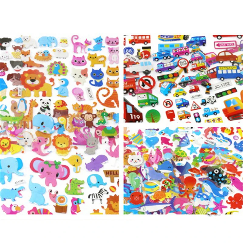 

5 Sheets/lot Waterpoof DIY Puffy Bubble Stickers Mixed Cartoon Mickey Cars Spiderman Children Boy Girl Toy