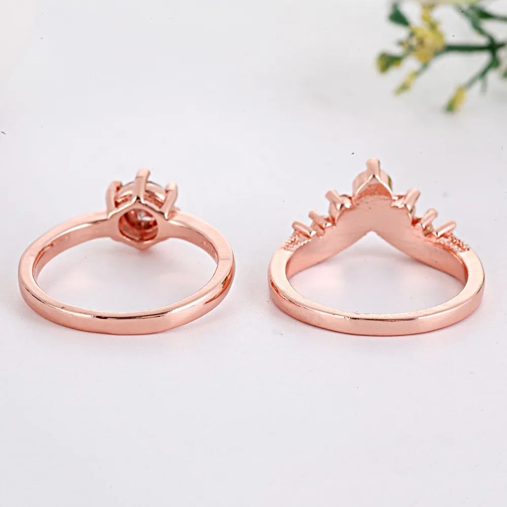 Stone Wedding Ring Set Couple Love Ring Gold Color Engagement Rings for Women Jewelry Anillos Mujer O5C029