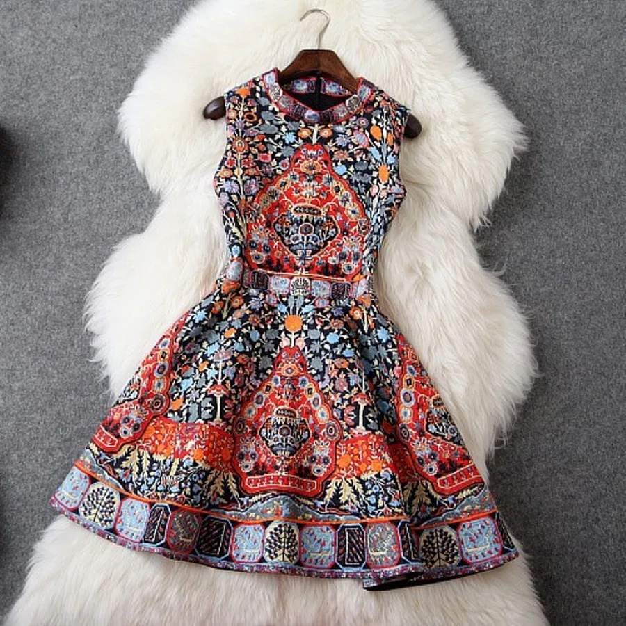 

sexy Diamonds dresses 2018 New Spring casual Women fashion Print party Dress Slim Vintage Sleeveless winter short ladies dress