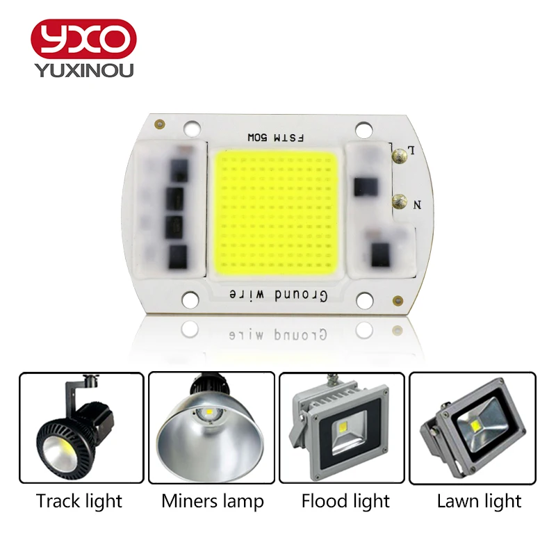 Светодиодный чип YXO YUXINOU COB 50 Вт 40 30 20 10 AC 220 В 110 без драйвера умная лампочка с ИС