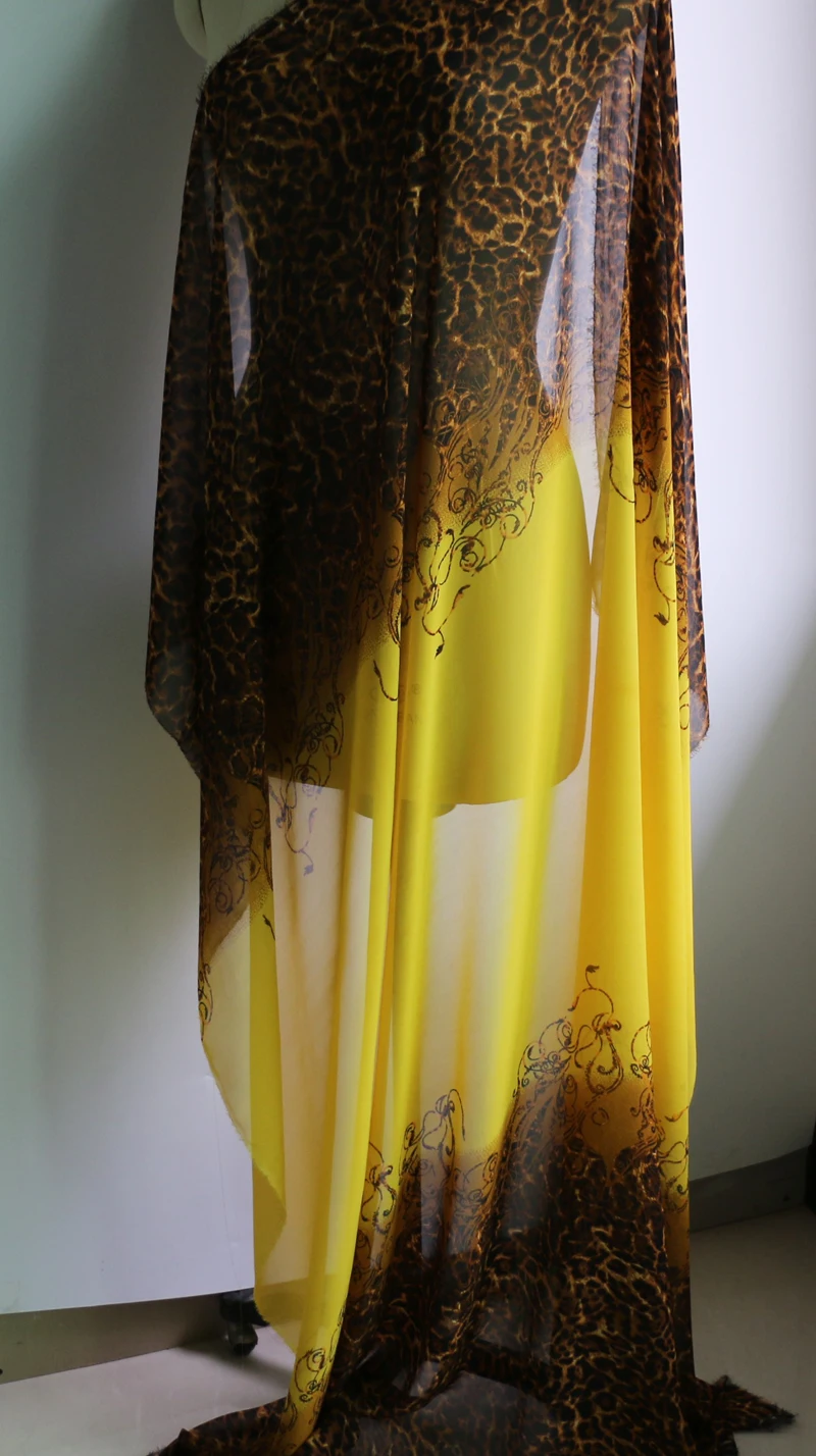 Модная африканская леопардовая ткань для платья, шифон, марля, желтый цвет