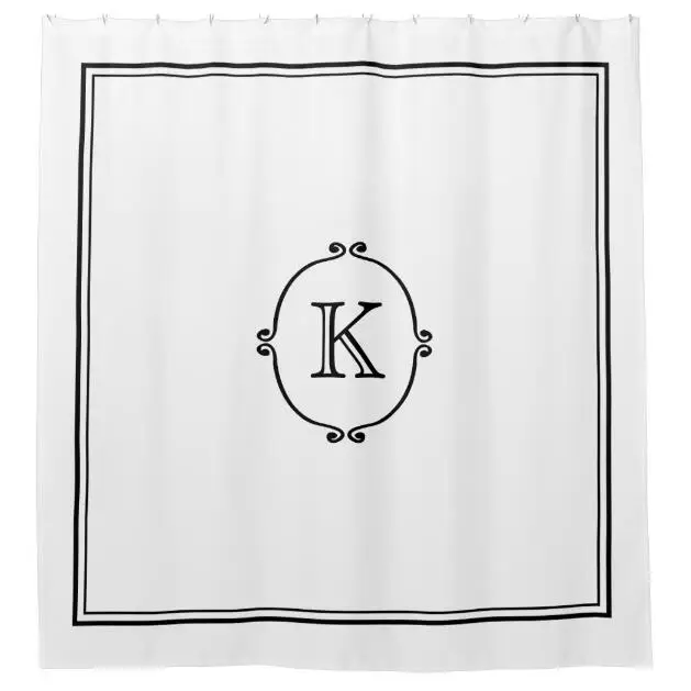 

Elegant Black White Monogram Shower Curtain Personalised Custom Letter Initial Bathroom Curtain Set Modern Bathroom Home Decor