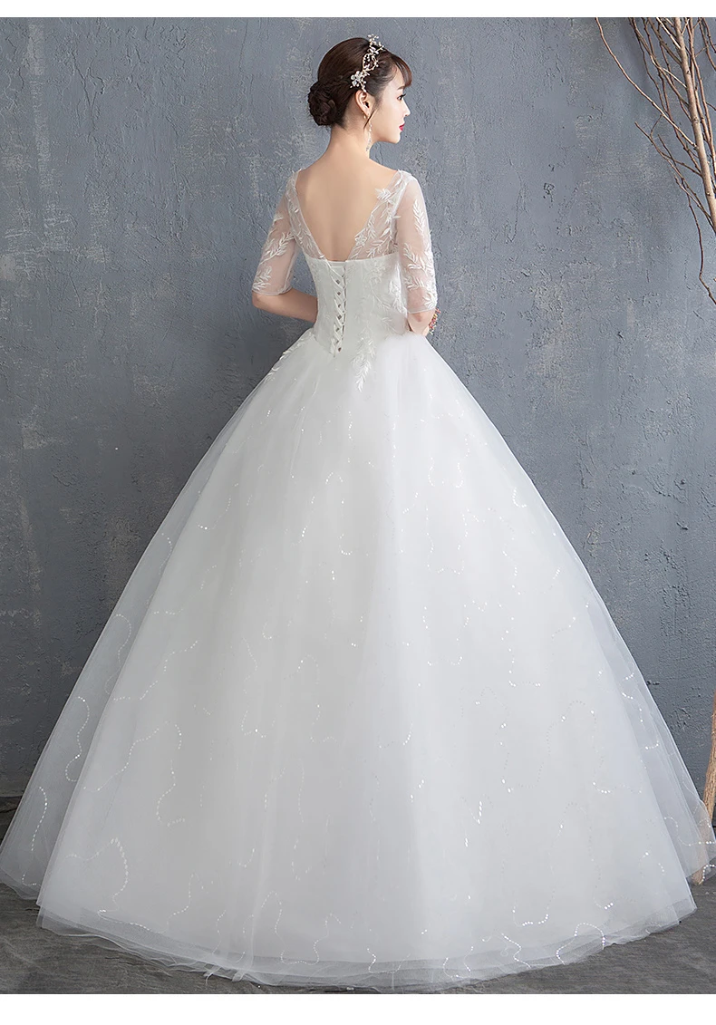 Новинка года; свадебное сексуальное платье с v-образным вырезом; рукава средней длины; белое простое кружевное бальное платье; модное платье; Estidos De Noivas CC
