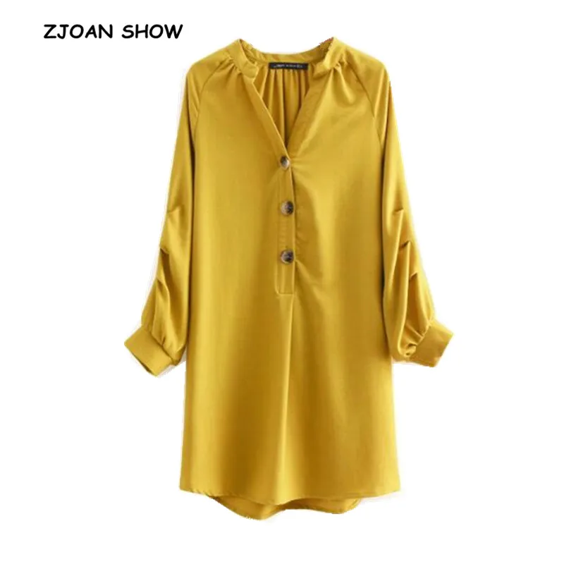 Buy Vintage Open buttons V neck Ruched Sleeve Shirt