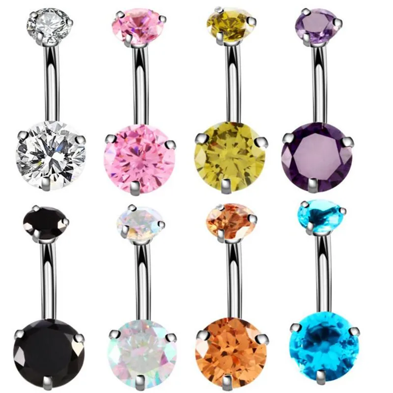 double Zircon Internal thread Jeweled Style Belly Button Ring Body