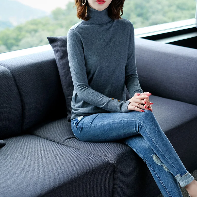 Solid turtleneck elastic knit basic sweater 2018 new long sleeve women autumn pullovers sweater shirts
