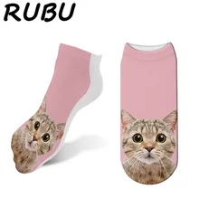 Rubu новые весенне-летние носки для женщин Kawaii Cat 3D печать лодыжки носки унисекс Мужские Meias женские смешное искусство короткие носки 7S-ZWS20