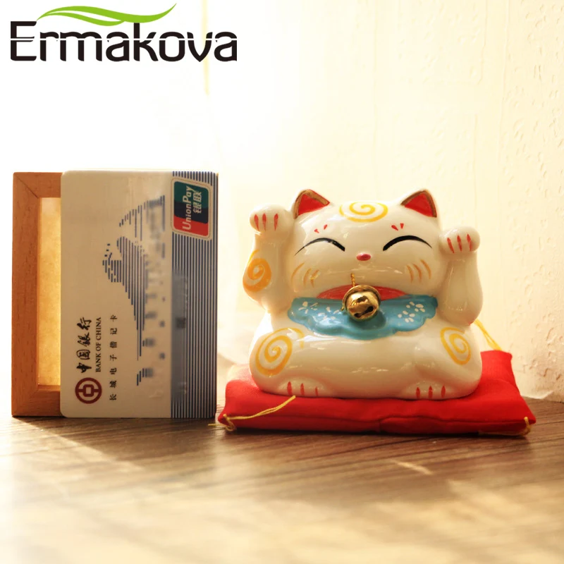 ERMAKOVA керамическая кошечка для монет Maneki Neko статуя кота Фортуны с колокольчиком