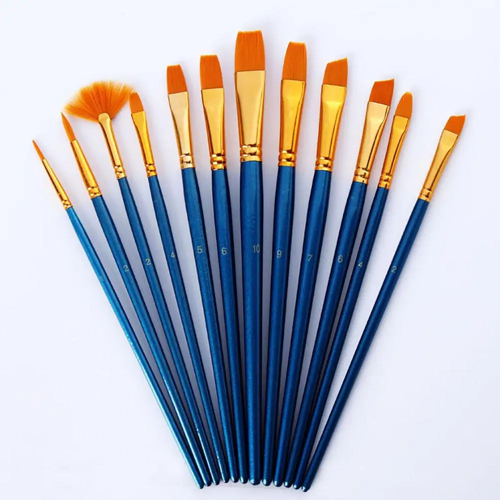 12pcs Artist Paint Brush Set Nylon Hair Watercolor Oil Painting Drawing