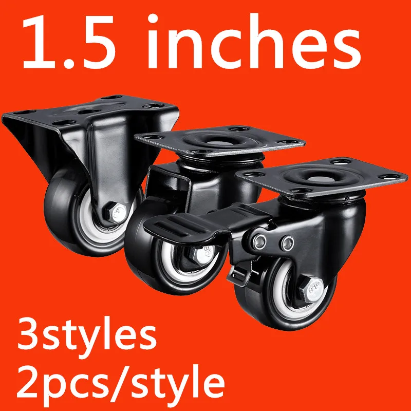 

2pcs 1.5 inches 41mm Black Office Chair Swivel Rubber Casters Industrial Universal Brake Wheels Bearing Capacity 90kg