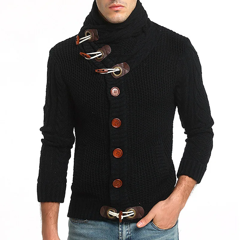 Sweater Men 2018 Men's Brand Casual Slim Computer Knitted Sweater Male Horn Buckle Thick Cardigan Turtleneck Men Sweater XXL