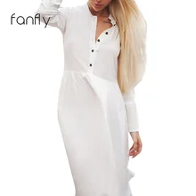Elegante Do Vintage Vestidos de Festa Na Altura Do Joelho Outono Mulheres Casual Vestido Manga Comprida Fique Neck Botão Sólida Feminino Vestidos SJ090F