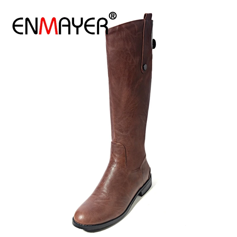 

ENMAYER Winter women Knee High Motorcycle boots Ladies Long Chunky Designer Women Luxury Low Heel square heel boots ZYL151