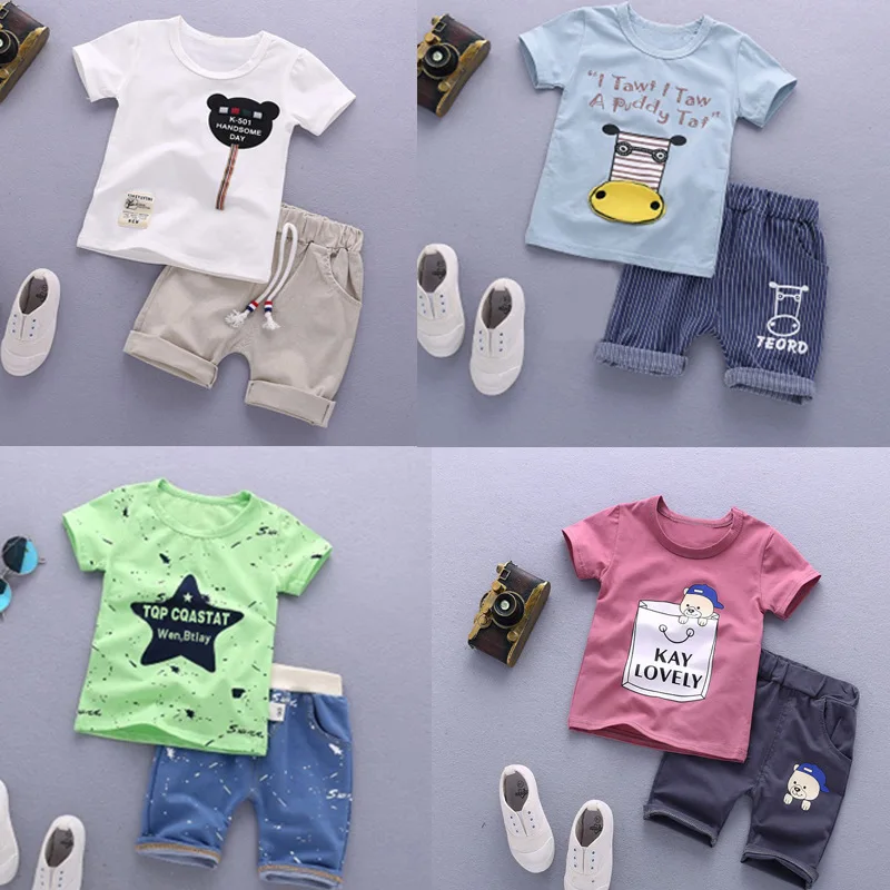 

2019 Baby summer short-sleeved suit Korean version of handsome boy 1-4 years old boy summer clothes 1 set kids clothing