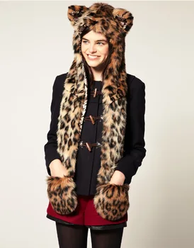 

Fur-like Hats Scarf Animal Printed Leopard Warm Scarf Autumn Winter Women Warm High Quality Luxury Smoothness Soft Scarf