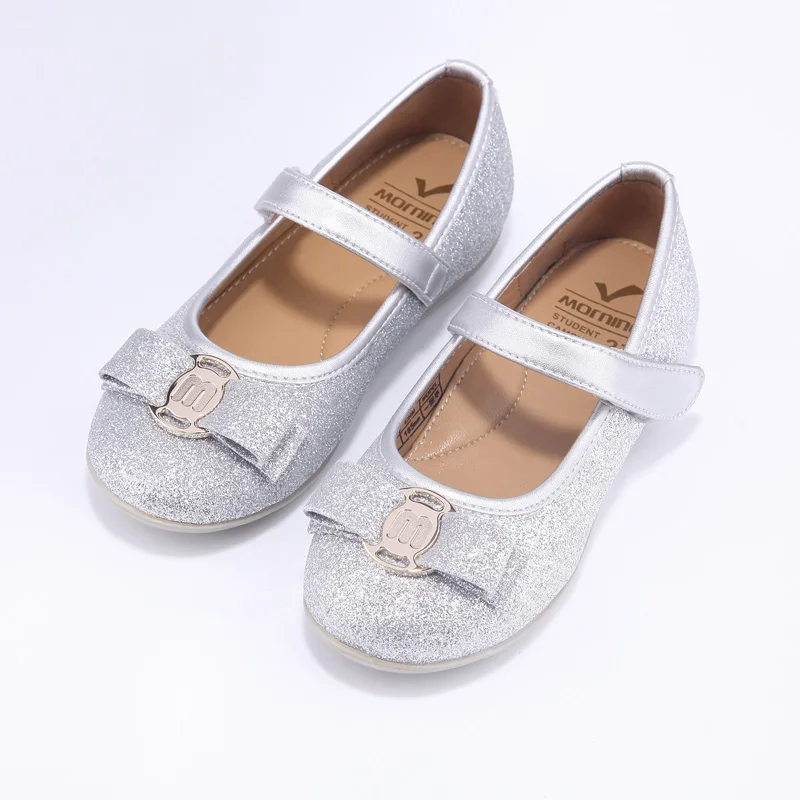 Girls Shoes Spring And Autumn Gold Silver Black Light Children's Shoes Non-slip Ballet Flats Leather Kids