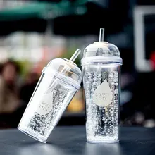 De moda de Doble Capa Botella de Agua de Plástico Con Paja libre de BPA Portátil Cuerpo Claro Botella con Paja 360 ml o 480 ml SH104