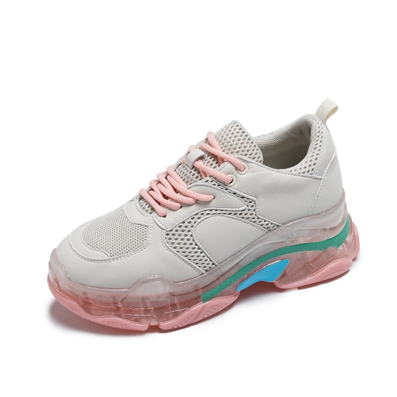 

Super fire 2019 spring breathable mesh face Joker thick-soled jelly crystal old shoes