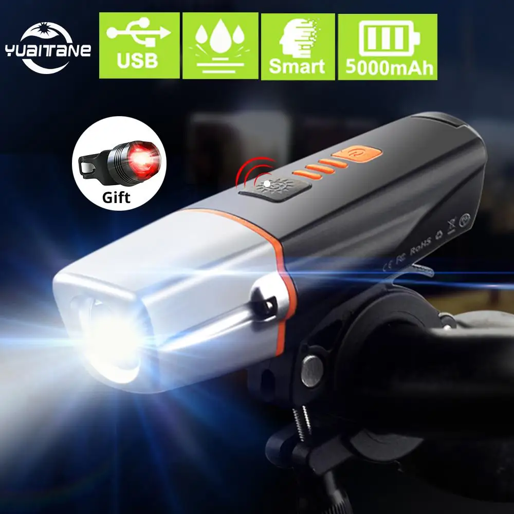 15000 Lumens Induction Bicycle Light Set Usb Rechargeable Bike Front
