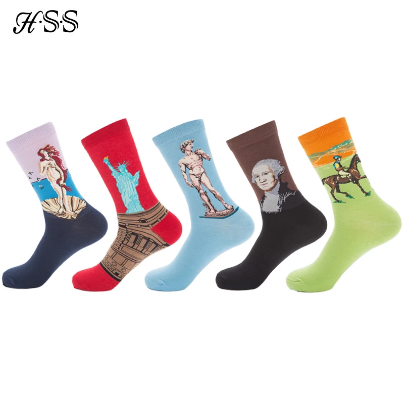 

HSS Brand Men's Cotton Happy Socks Funny Combed Colorful Multi Pattern Long Sock Skateboard Casual Socks for Men Big Size