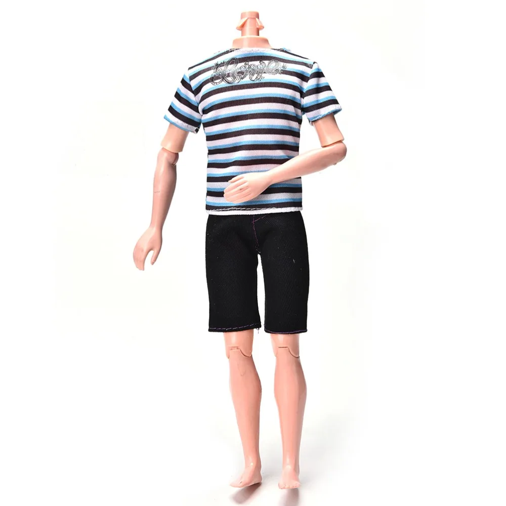 

2Pcs/Set Summer Fashion Striped Print Shirt Black Short Pants For Girl Ken Accessories Handmade Casual Cool Dool Suit