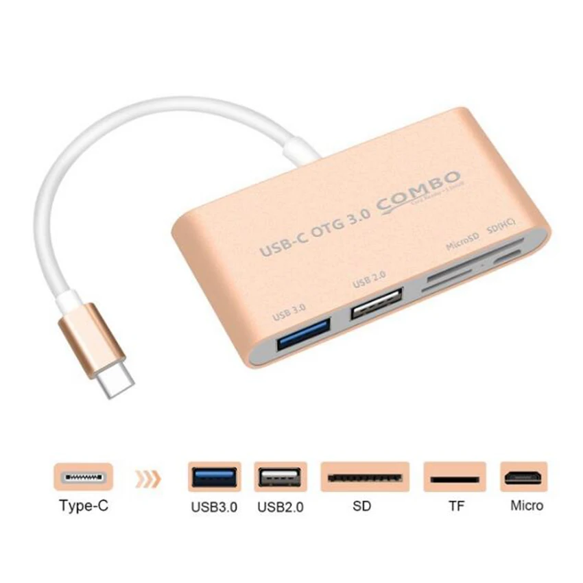 Type-C кардридер USB-C к USB 3,0 SD/Micro SD/TF OTG адаптер для ноутбука/USB-C Телефон Тип C универсальный