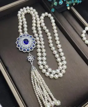 

Beautiful New stunning 9-10mm pearl long necklace 36"with pendant tassel pearl