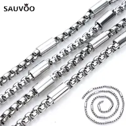 SAUVOO 2 Meter/Pack серебряный цвет 316L Нержавеющая сталь трубки звено цепи 4 мм для цепочки и ожерелья оптом коробка цепи для Diy ювелирных изделий