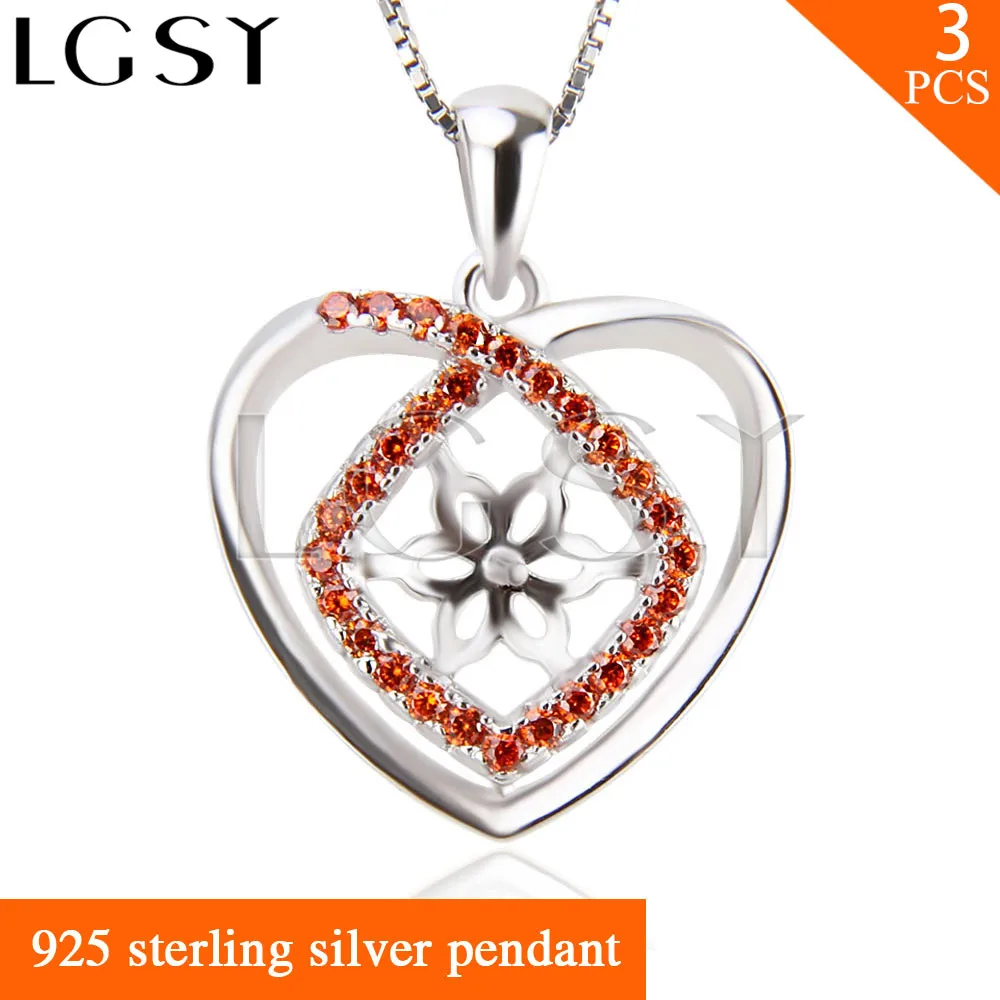 

Wholesale heart Shape Orange Zircon and heart Pendant Fittings, 925 sterling silver pearl pendant fitting 3pcs