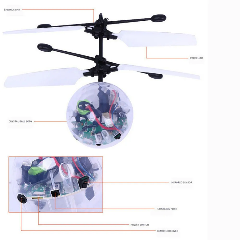 RC Игрушка самолет Летающий бал Вертолет дрон на пульте управления С сияющей светодиодной лампой Встроенная музыка Для детей подростков