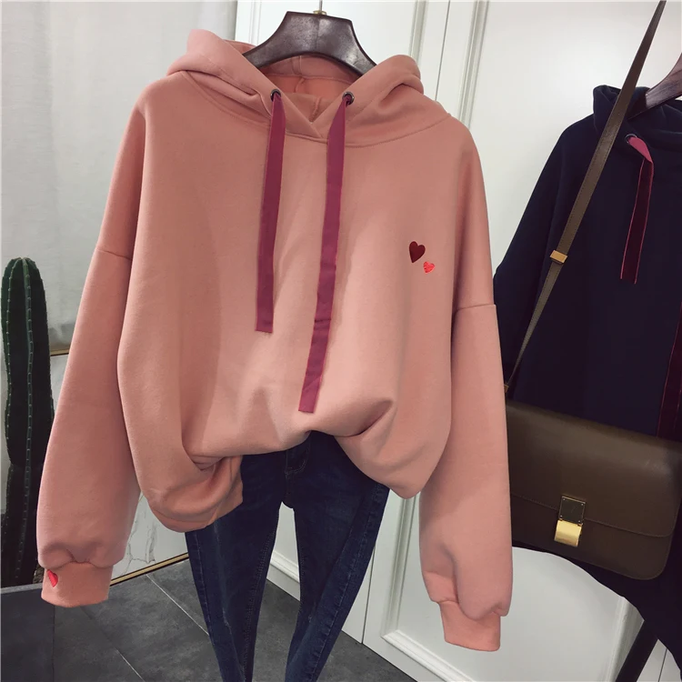 

New Autumn And Winter All Match Pink Color V Neck Hooded Loose Hoodie Jacket Free Shipping TSD-003