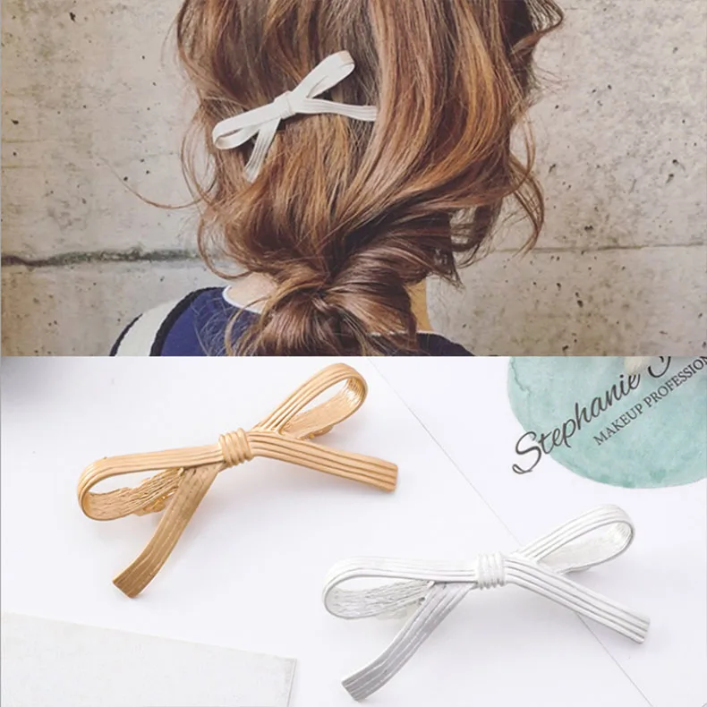 

2019 Korea Vintage Matte Gold Color Big Bow Hairgrips For Women Hair Accessories Hair Holder Hair Clips Wholesale