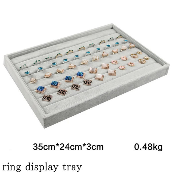 Горячая серое бархатное кольцо браслет ожерелье часы кулон wek-jin серьги-гвоздики ручной catenary ювелирные изделия лоток пластина витрина дисплей - Цвет: ring display tray