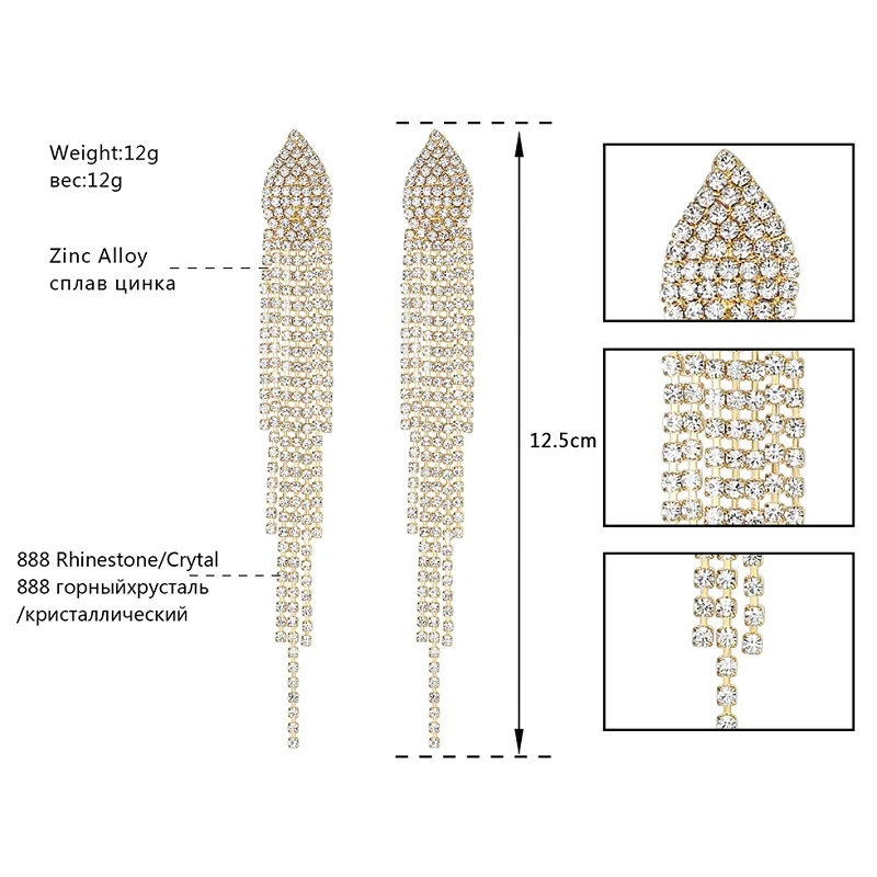 Mecresh серебро/золото Цвет длинной кисточкой серьги для Для женщин с украшением в виде кристаллов Свадебные серьги для свадьбы, помолвки аксессуары ювелирных изделий EH360