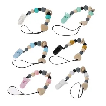 

Pacifier Clip Wooden Bead Dummy Clip Holder Cute Pacifier Clips Soother Chains Baby Teething Toy for Baby Chew Baby Shower Gift