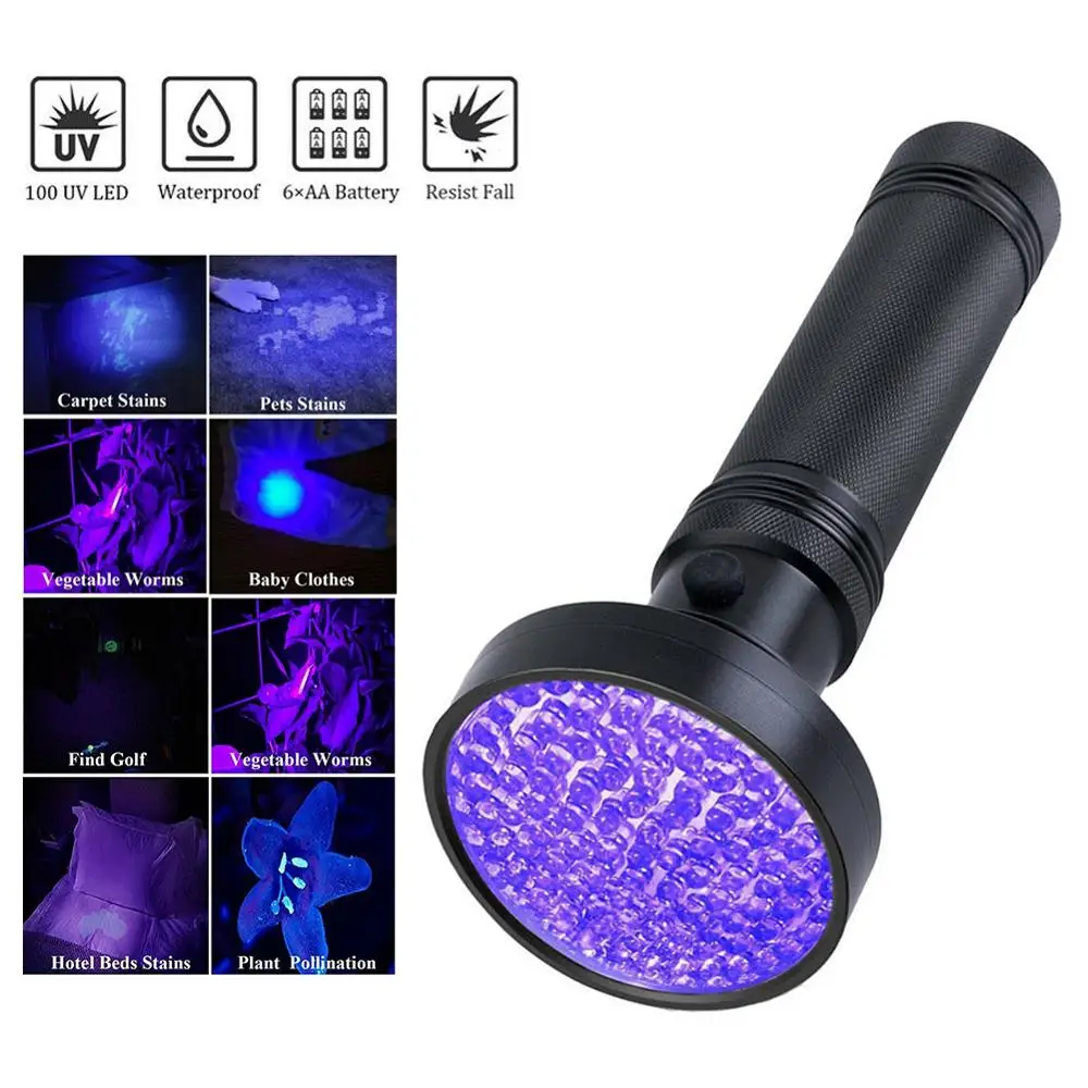 

UV 100 LED Flashlight Ultra Violet Light With Zoom Function Mini UV Black Light Pet Urine Stains and Bed Bug Detector Scorpion