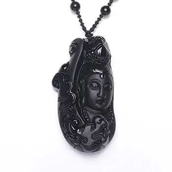 

Koraba Fine Jewelry Natural Black Stone Stone Guanyin Head Pendant Authentic Matte Obsidian Men and Women Necklace Pendant