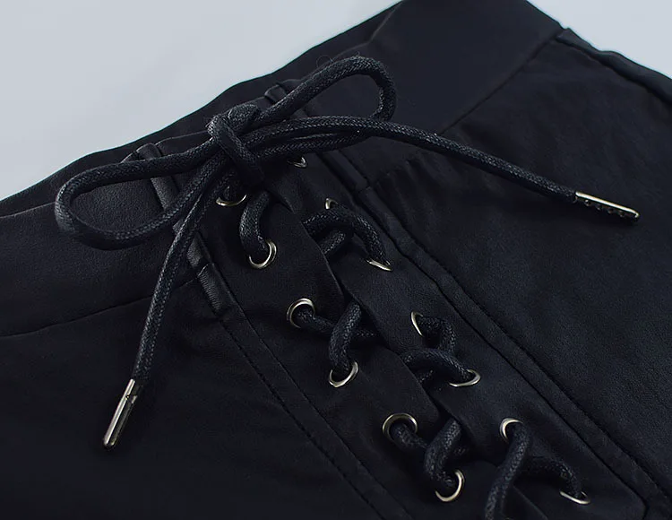 2018 женский черный брюки из ПУ Мода Высокая Васит шнуровка украшенные женские джинсы сексуальные женские узкие джинсы узкие брюки